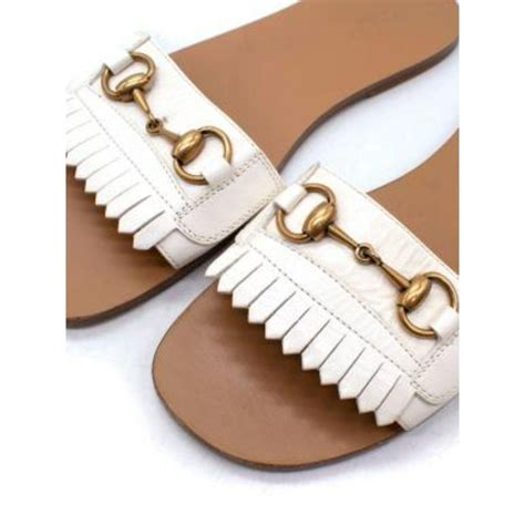 gucci fringe leather horsebit slide